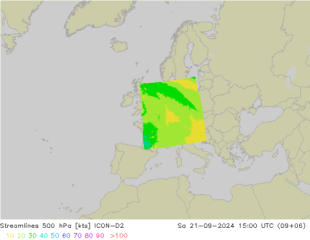 风 500 hPa ICON-D2 星期六 21.09.2024 15 UTC