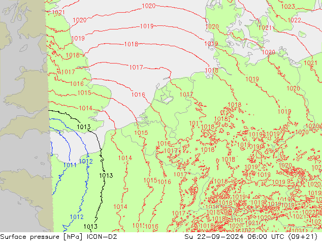 地面气压 ICON-D2 星期日 22.09.2024 06 UTC