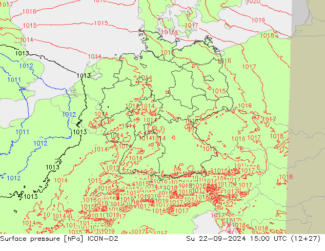 Surface pressure ICON-D2 Su 22.09.2024 15 UTC