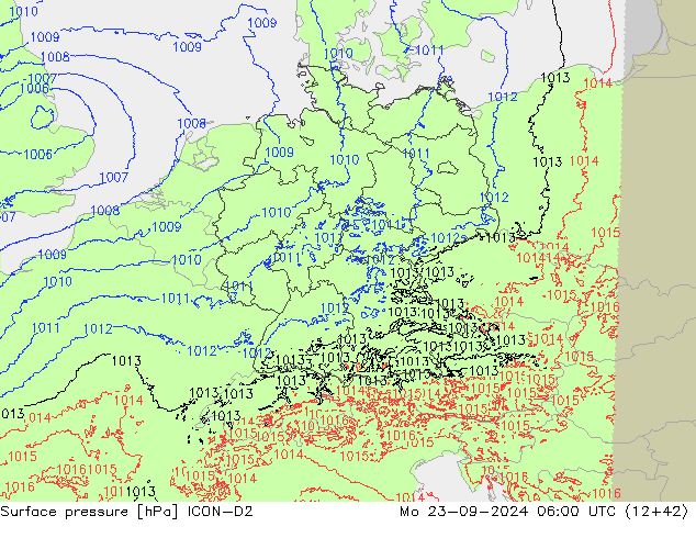 Surface pressure ICON-D2 Mo 23.09.2024 06 UTC