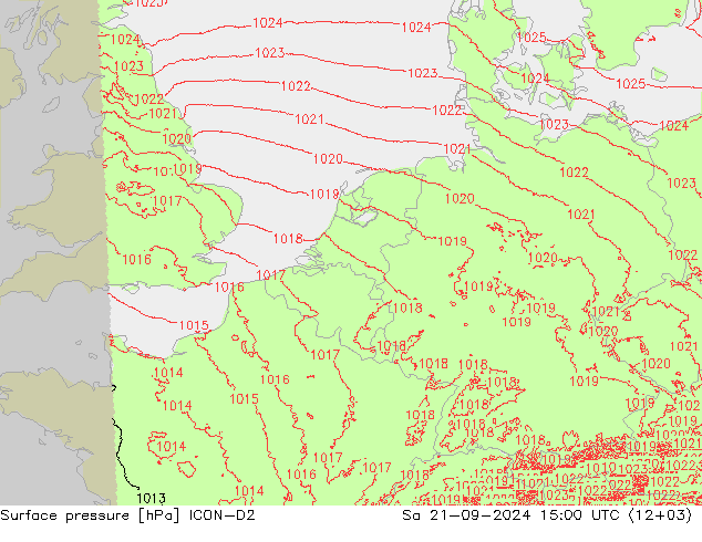 地面气压 ICON-D2 星期六 21.09.2024 15 UTC