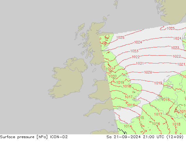 Surface pressure ICON-D2 Sa 21.09.2024 21 UTC