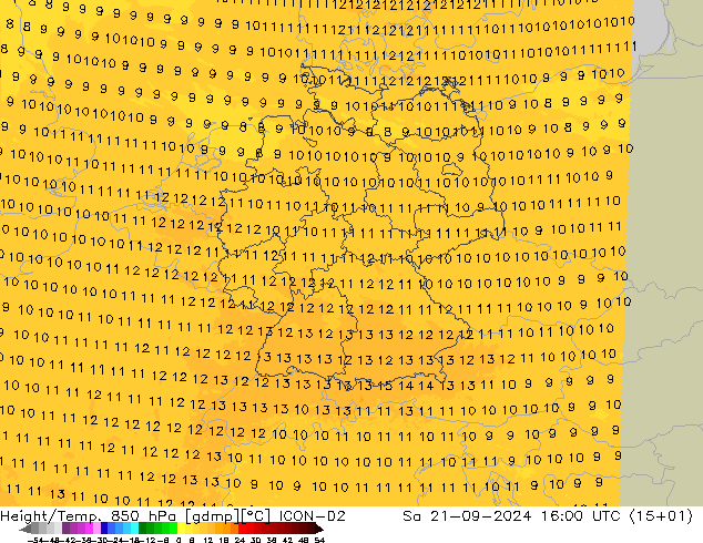 Height/Temp. 850 hPa ICON-D2 星期六 21.09.2024 16 UTC