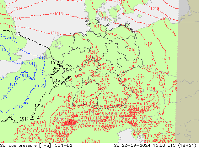 地面气压 ICON-D2 星期日 22.09.2024 15 UTC