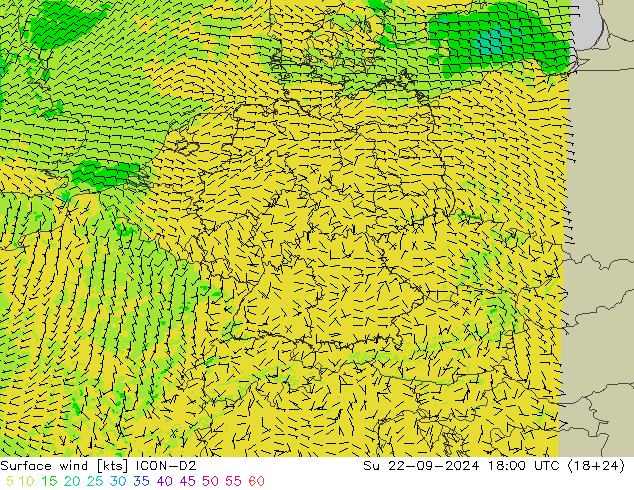 风 10 米 ICON-D2 星期日 22.09.2024 18 UTC