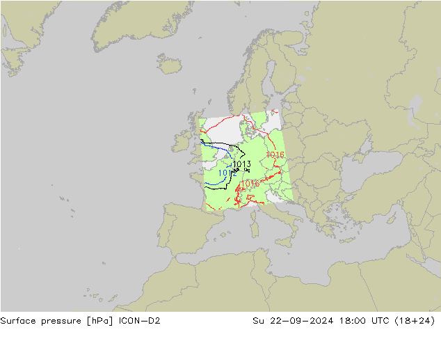 Presión superficial ICON-D2 dom 22.09.2024 18 UTC