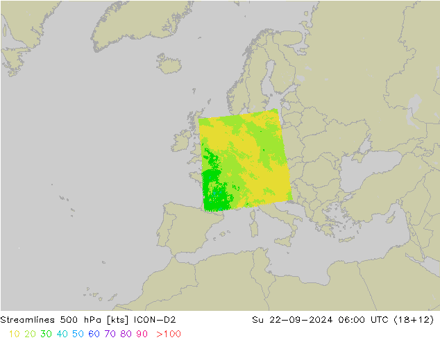 Streamlines 500 hPa ICON-D2 Su 22.09.2024 06 UTC