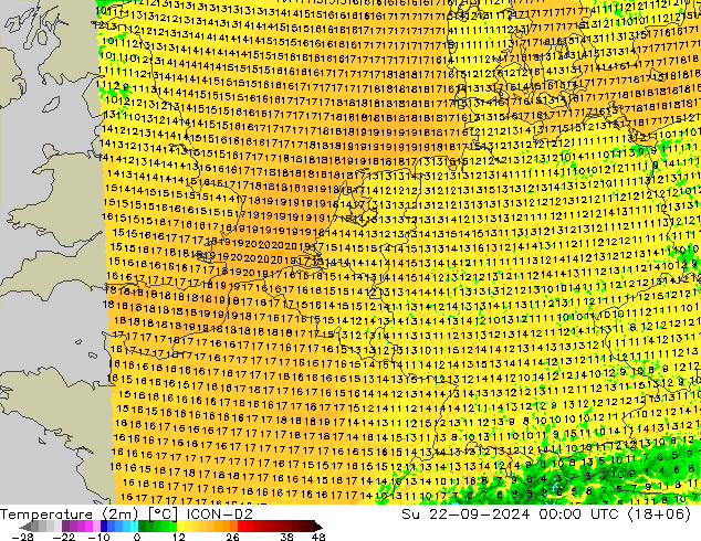 Temperatura (2m) ICON-D2 dom 22.09.2024 00 UTC