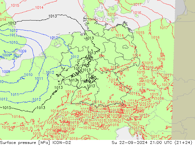 地面气压 ICON-D2 星期日 22.09.2024 21 UTC