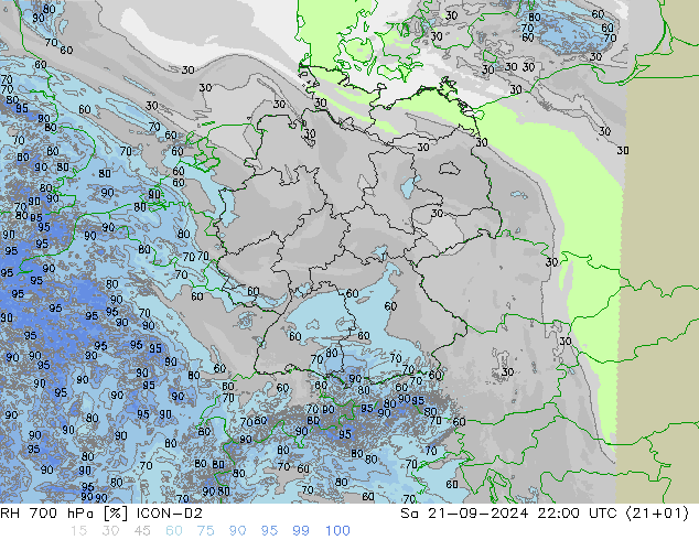 Humedad rel. 700hPa ICON-D2 sáb 21.09.2024 22 UTC