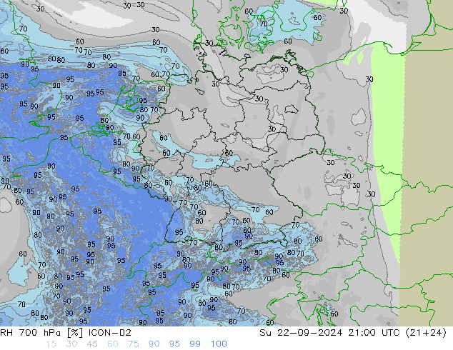 RH 700 hPa ICON-D2 So 22.09.2024 21 UTC