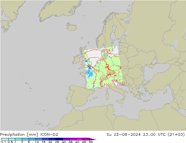 降水 ICON-D2 星期日 22.09.2024 00 UTC