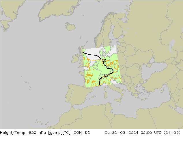 Geop./Temp. 850 hPa ICON-D2 dom 22.09.2024 03 UTC