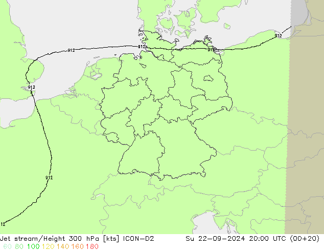 Corrente a getto ICON-D2 dom 22.09.2024 20 UTC