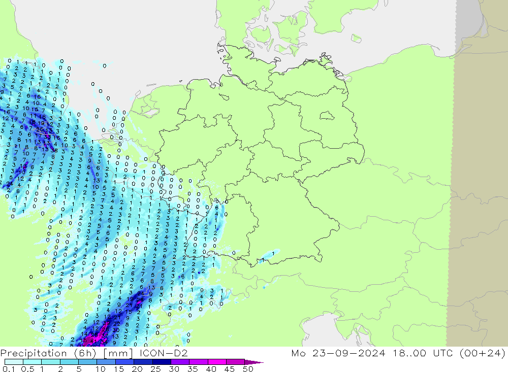 Precipitação (6h) ICON-D2 Seg 23.09.2024 00 UTC