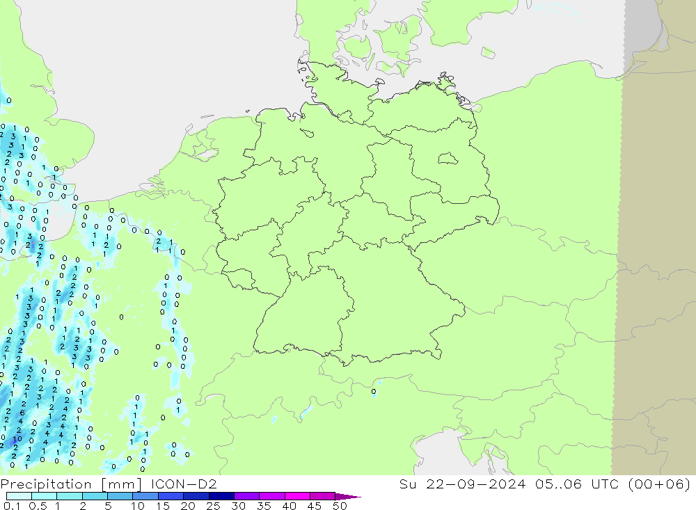 降水 ICON-D2 星期日 22.09.2024 06 UTC