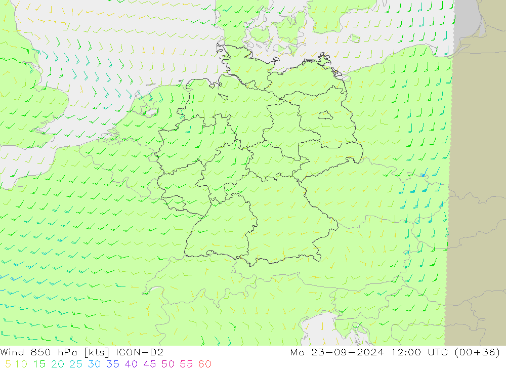 Wind 850 hPa ICON-D2 Mo 23.09.2024 12 UTC