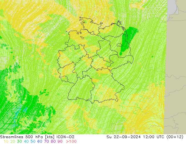 风 500 hPa ICON-D2 星期日 22.09.2024 12 UTC