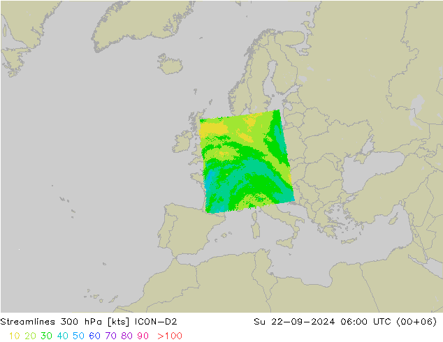 风 300 hPa ICON-D2 星期日 22.09.2024 06 UTC