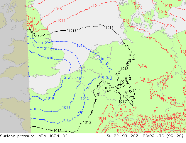 地面气压 ICON-D2 星期日 22.09.2024 20 UTC