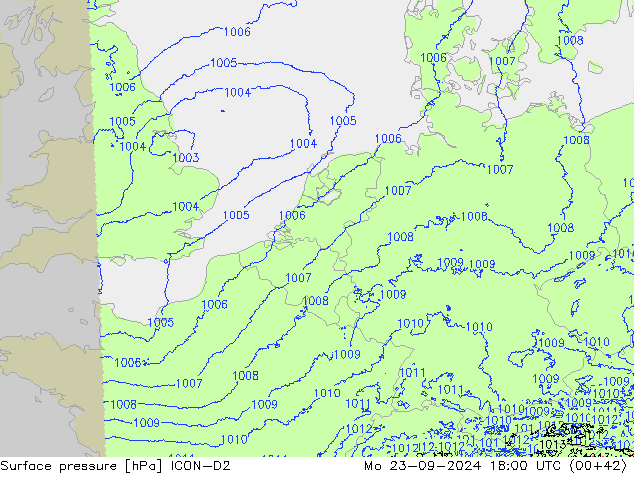 Pressione al suolo ICON-D2 lun 23.09.2024 18 UTC