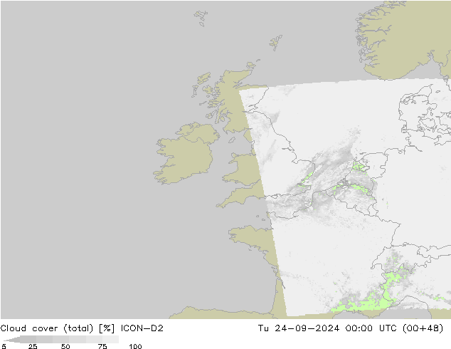 Bewolking (Totaal) ICON-D2 di 24.09.2024 00 UTC