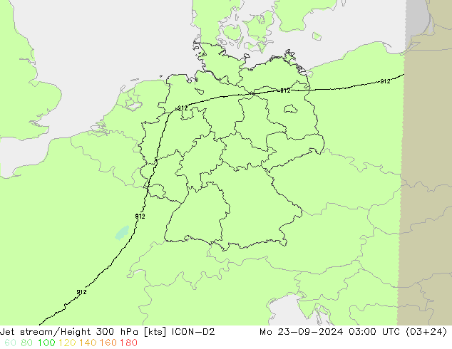 Jet stream/Height 300 hPa ICON-D2 Po 23.09.2024 03 UTC