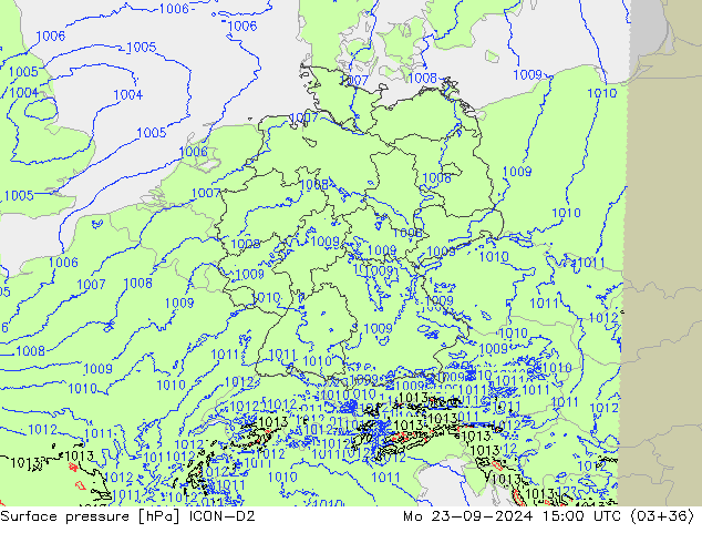 Surface pressure ICON-D2 Mo 23.09.2024 15 UTC