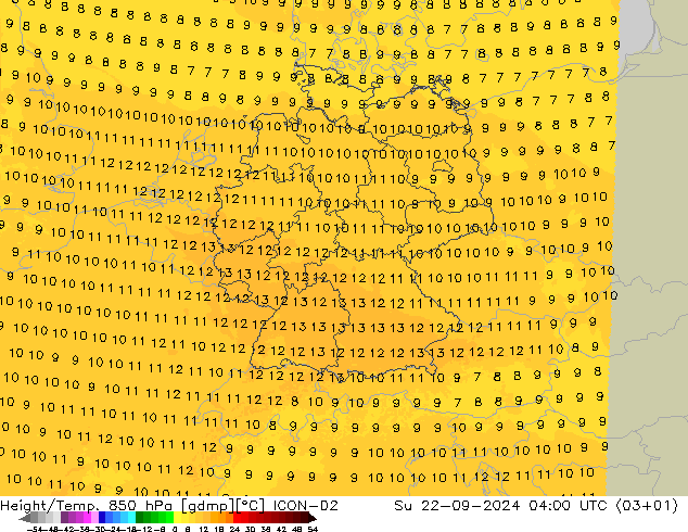 Height/Temp. 850 hPa ICON-D2 Dom 22.09.2024 04 UTC