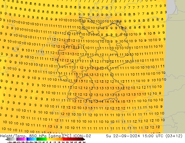 Height/Temp. 850 hPa ICON-D2 星期日 22.09.2024 15 UTC