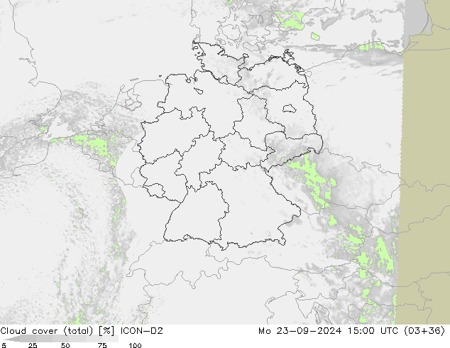 Bewolking (Totaal) ICON-D2 ma 23.09.2024 15 UTC