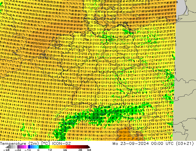 Temperaturkarte (2m) ICON-D2 Mo 23.09.2024 00 UTC