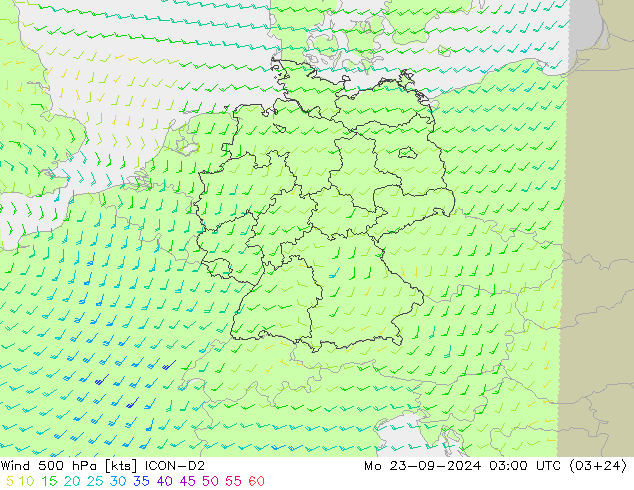 Vento 500 hPa ICON-D2 Seg 23.09.2024 03 UTC