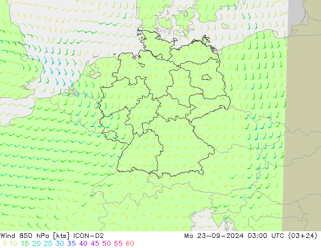 Wind 850 hPa ICON-D2 ma 23.09.2024 03 UTC