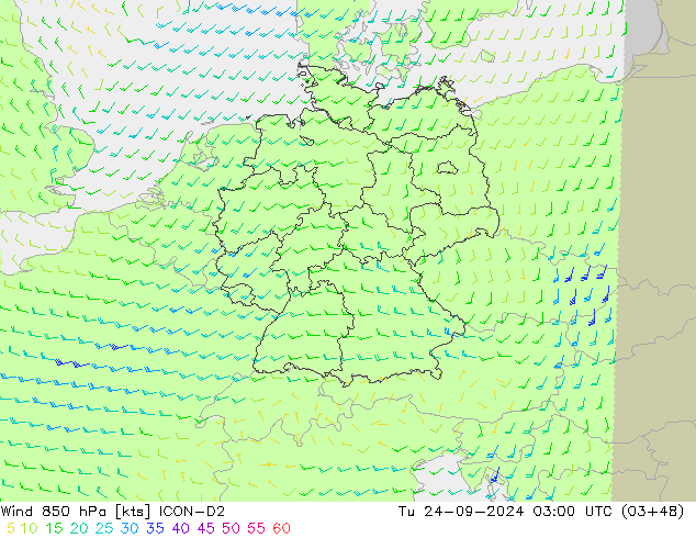 Wind 850 hPa ICON-D2 di 24.09.2024 03 UTC