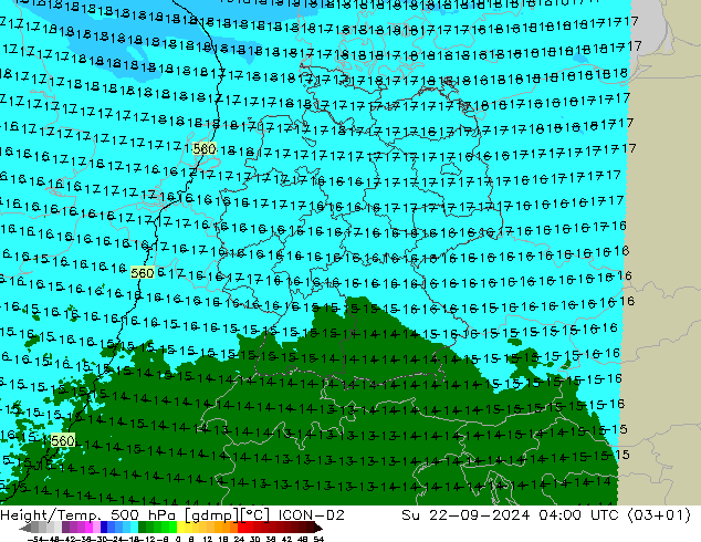 Height/Temp. 500 hPa ICON-D2 Su 22.09.2024 04 UTC