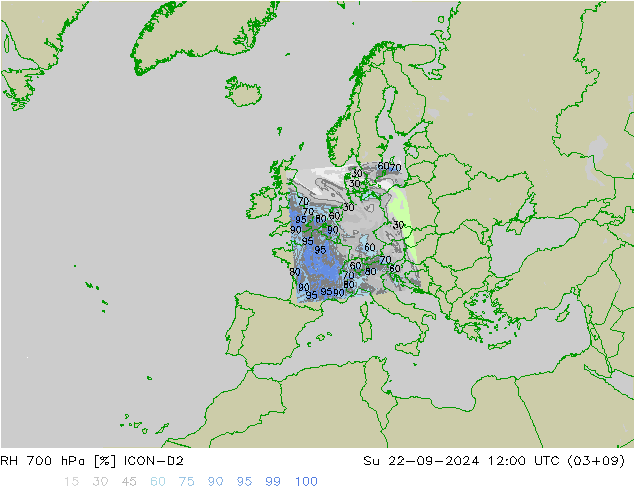 RH 700 hPa ICON-D2 Su 22.09.2024 12 UTC