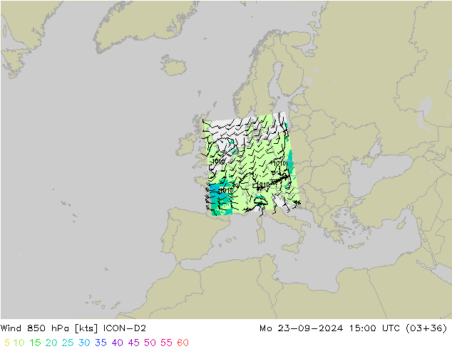 Wind 850 hPa ICON-D2 Po 23.09.2024 15 UTC