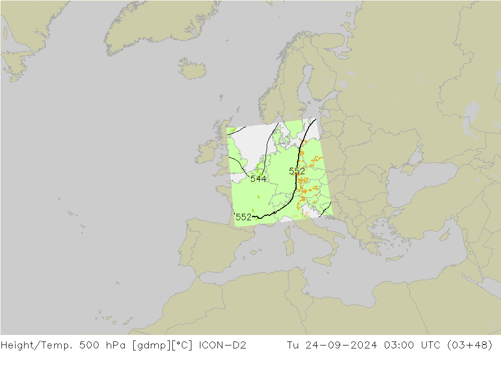 Height/Temp. 500 hPa ICON-D2 Di 24.09.2024 03 UTC