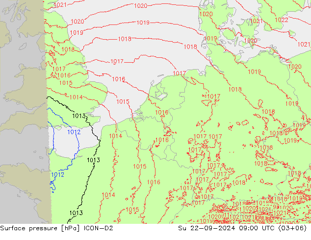 Surface pressure ICON-D2 Su 22.09.2024 09 UTC