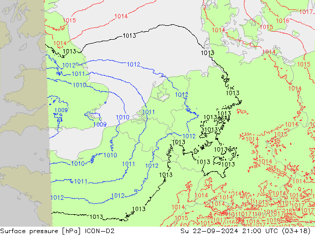 Surface pressure ICON-D2 Su 22.09.2024 21 UTC