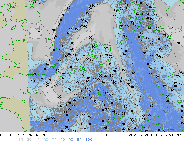 RH 700 hPa ICON-D2 Tu 24.09.2024 03 UTC