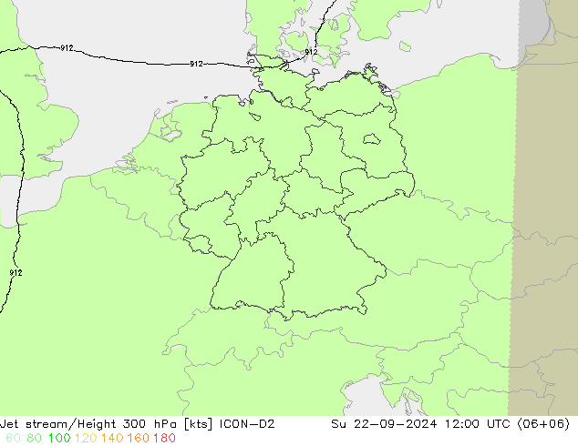 高速氣流 ICON-D2 星期日 22.09.2024 12 UTC