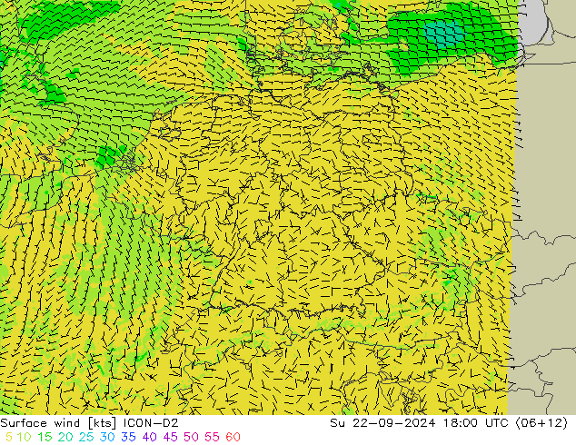 Rüzgar 10 m ICON-D2 Paz 22.09.2024 18 UTC