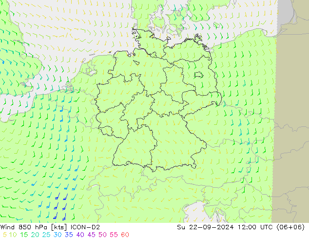 风 850 hPa ICON-D2 星期日 22.09.2024 12 UTC
