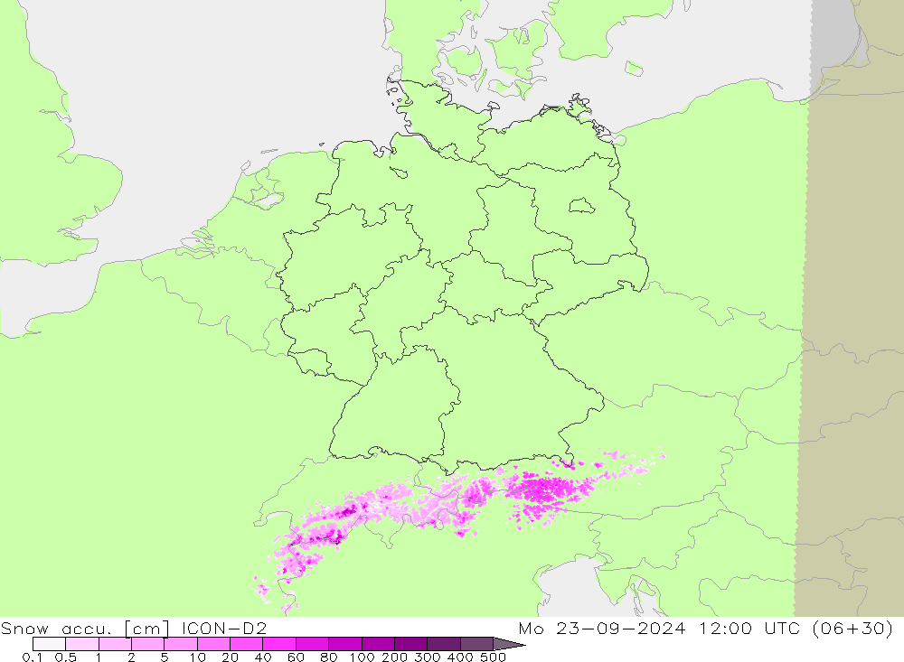 Snow accu. ICON-D2 Seg 23.09.2024 12 UTC