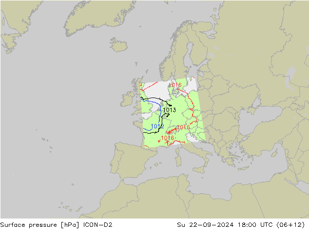 Surface pressure ICON-D2 Su 22.09.2024 18 UTC