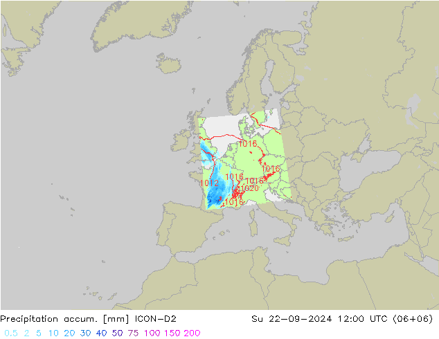 Nied. akkumuliert ICON-D2 So 22.09.2024 12 UTC