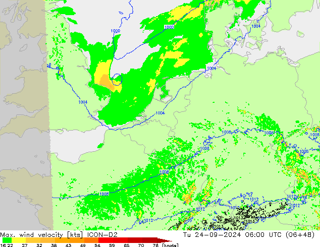 Max. wind velocity ICON-D2 mar 24.09.2024 06 UTC