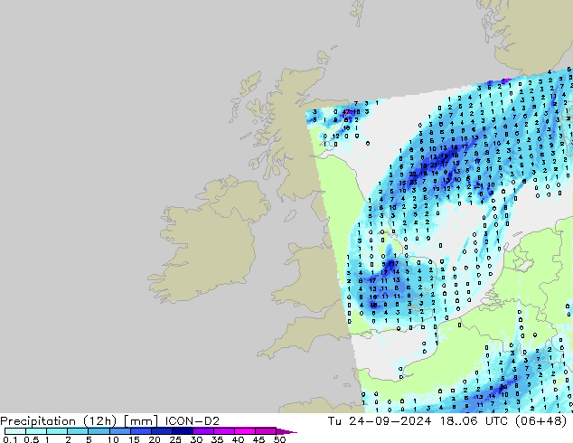 Precipitation (12h) ICON-D2 Tu 24.09.2024 06 UTC